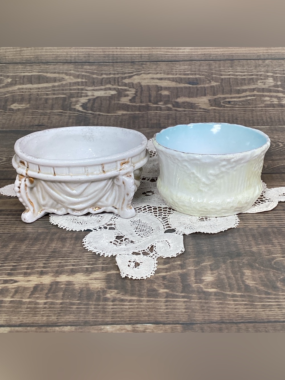 Antique Pair Open Master Salt Cellars, Salt Dips